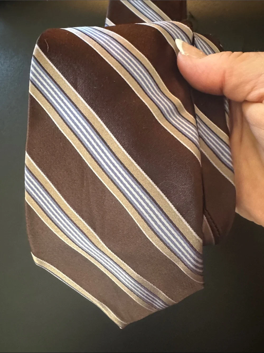 DKNY‎ Classic Brown Stripe Men’s Tie with Blue Accents